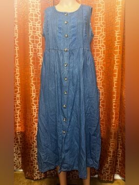 Vintage Phase Eight Embroidered Denim Maxi Dress Medium Excellent Condition